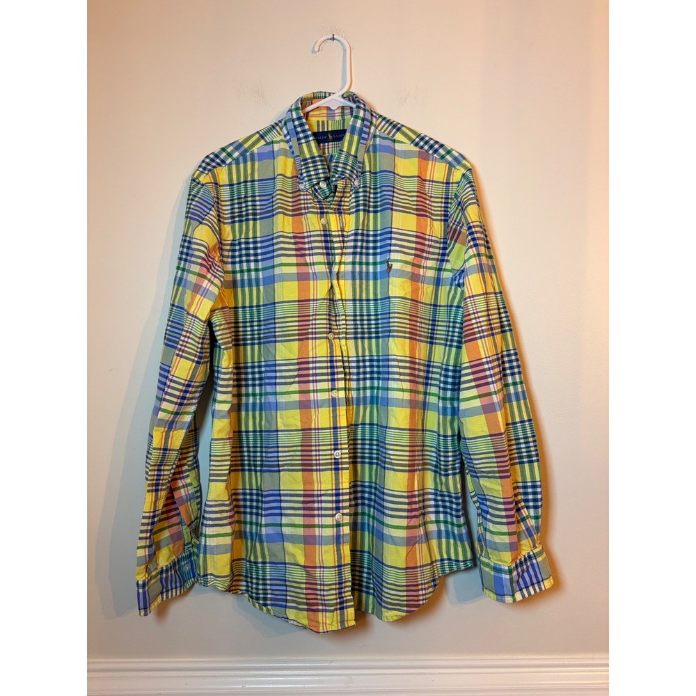 Ralph Lauren Button Down Mens Large Plaid Multi Color Long Sleeve Cotton Shirt